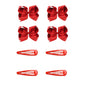 8pcs Women Kids Snap Bow Hair Clip Set Ribbon School Uniform Bows Metal Barrette (8PCS Red)