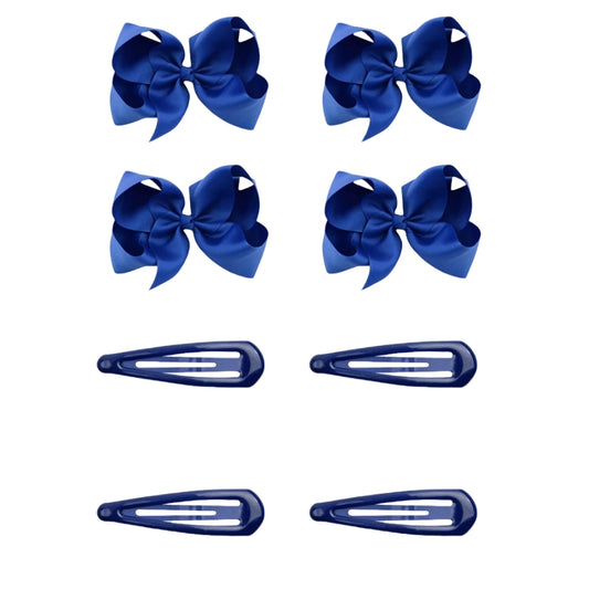 8pcs Women Kids Snap Bow Hair Clip Set Ribbon School Uniform Bows Metal Barrette (8PCS Royal Blue)