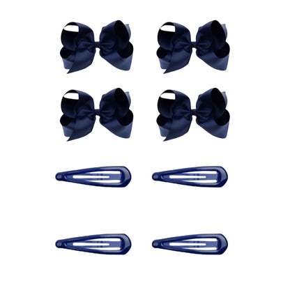 8pcs Women Kids Snap Bow Hair Clip Set Ribbon School Uniform Bows Metal Barrette (8PCS Red)