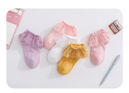 5 Pairs 0-2years Kids Baby Girls Frilly Lace Tutu Flower Soft Cotton Socks Newborn Toddler Ankle Socks (Set02 0-1years)
