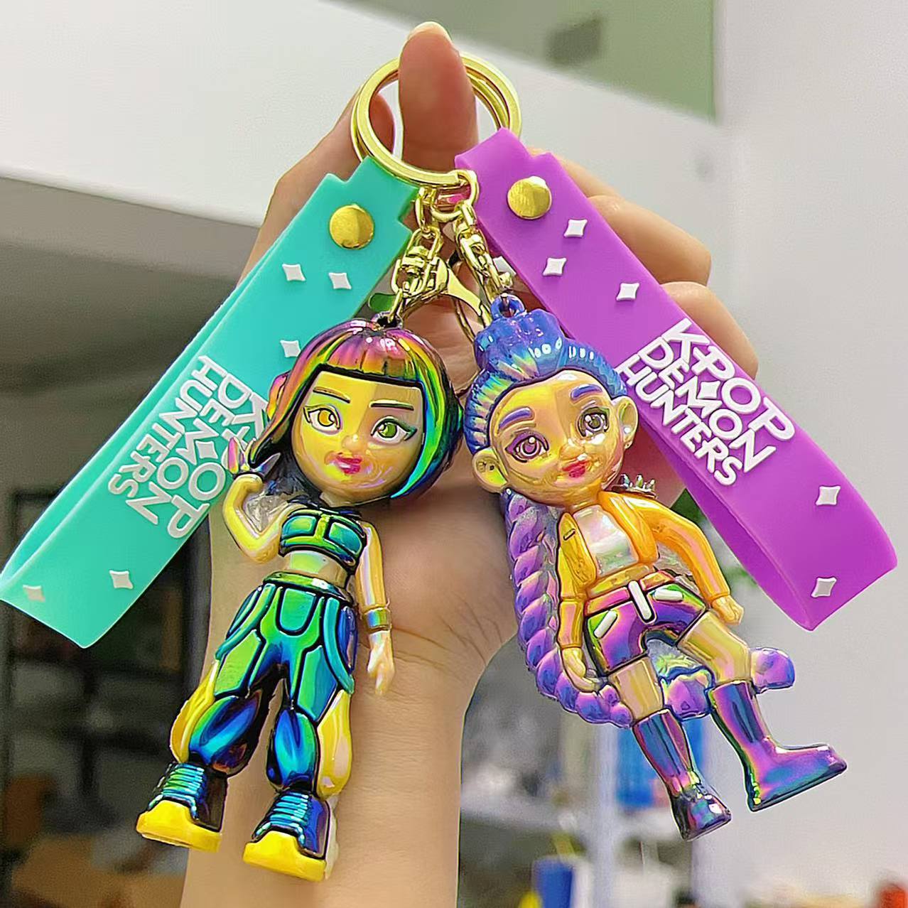 Kpop 1pcs Demon Keychain, Cartoon Hunters Figure Key Pendants Silicone for Bag backpack Keyring Decoration Pendants Adults Party Favors Birthday Party Supplies（A）