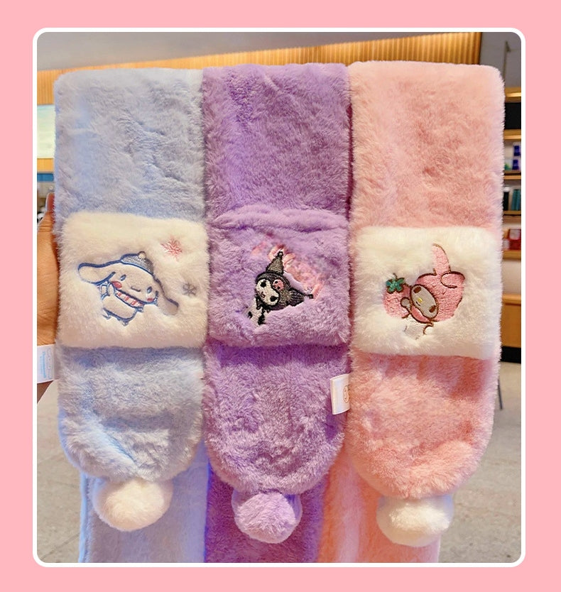 Kids Winter Beanie Scarf for 2-10 Years Old Boys Girls.Outdoor Warm Fleece Lined Thermal Knit Fluffy Pom (Kuromi 01 )