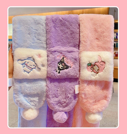 Kids Winter Beanie Scarf for 2-10 Years Old Boys Girls.Outdoor Warm Fleece Lined Thermal Knit Fluffy Pom (Kuromi 01 )