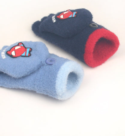 Fingerless Flap Cover Gloves Winter Knit Warm Mittens Soft Lined Fleece Thermal Outdoor Half Finger Gloves with Cover Convertible Flip Top for Kids