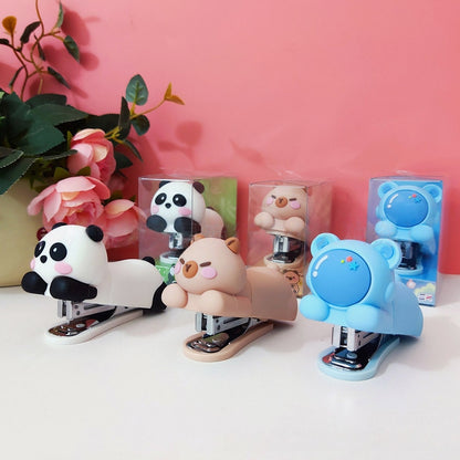 Mini Effortless Kitty Princess Desktop Staplers with 1000 Standard No.10 Staples Set Cute Stapler Gift for Student and Office School Stationary Use (Panda)