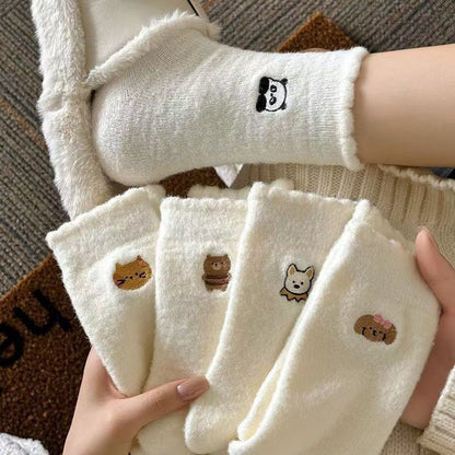 3 Pairs Fluffy Ladies Thermal Socks Womens Warm Thick Heat Wool Knitting Walking Boot Hiking Socks Winter (C)