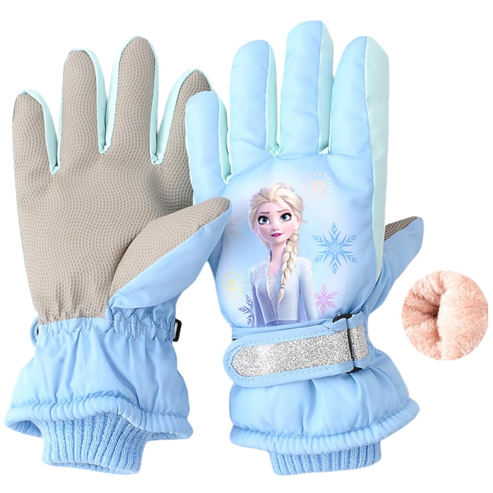Kids Boy Girl  Waterproof Winter Snow Ski Snowboard Fleece Thermal Warm Outdoor Gloves (Pink Frozen)
