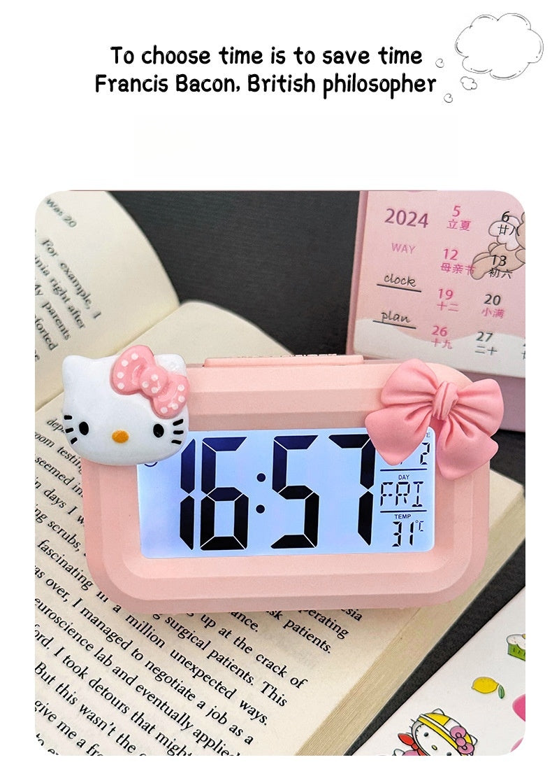 LED Digital Children Alarm Clock With Night Light - Light Alarm Clock for Girls Boys Teenagers School Back To School Gifts Dual Alarms Snooze Modes Temperature Dates display (Kuromi)