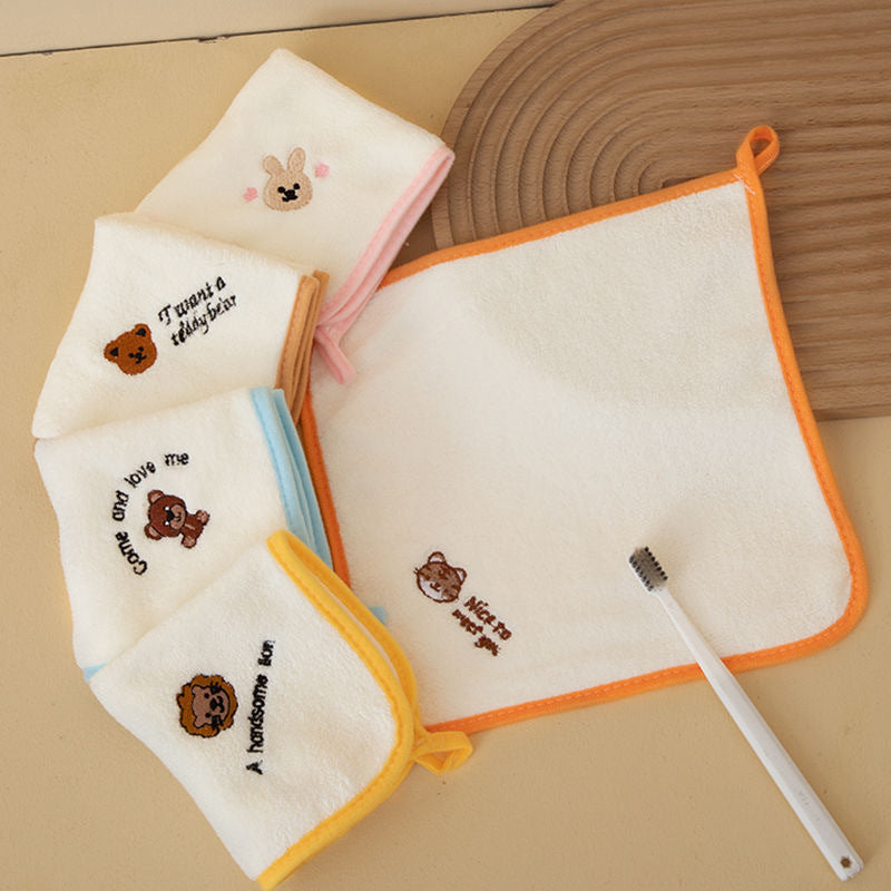 5pcs Microfibre Face Cloth Soft Kids Washcloth Towels, Multicolor Children's boys girls Facial Hand Towel, Cotton Baby Face Washer Hand Towels 25 x 25 CM (Set01)