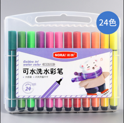 24 Colours Assorted Colouring Set Gift Washable Water Colour Markers Coloured Pens Kids Children Colouring Drawing Pens Assorted Colours Markers Pens for Children Doodling (24 Colour)