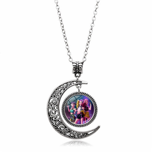 KPop Demon Necklace, Moon Pendant Necklace Cosplay Christmas Party Costume Accessories for Fans, Women, Girls (05)