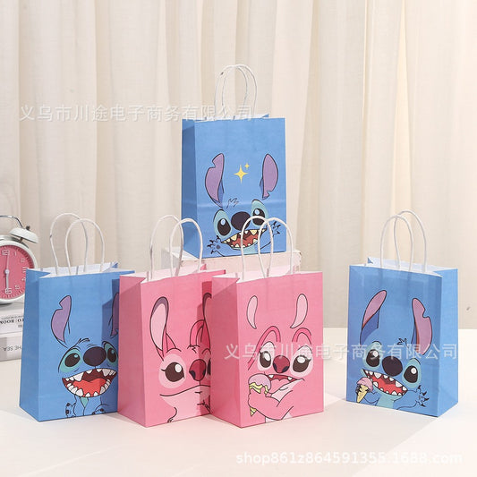 18 Pieces Princess Pink Kraft Paper Bags for Girls Gifts Party Favor Goodie  Treat Bags With Handle for Christmas,Birthday,and Celebrations Party Supplies(Stitch)