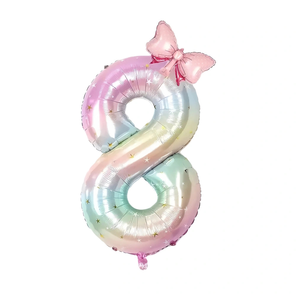 40'' Pink Number with Bow Balloon, Self Inflating Foil Light Pink Set 0-9, Pastel Pink Helium Balloon for Girls Birthday Party Decorations Anniversary Supplies (Rainbow, Number 2)