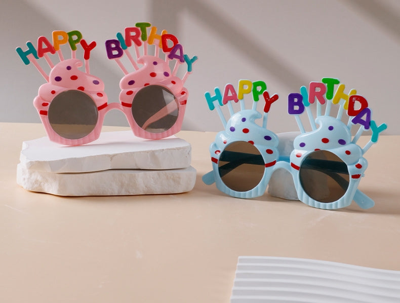 3 Pack Happy Sunglasses Birthday Glasses Lovely Cupcake Birthday Sunglasses for Women Kids Happy Party Glasses for Photo Props Party Decorations