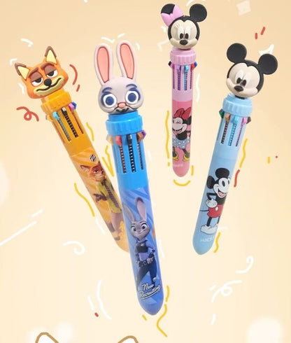 Multicolor teddy bear Pens 0.5mm 10-in-1 Retractable Ballpoint Pens 10 Colors Transparent Barrel Ballpoint Pen for Office Supplies and kids school (Judi)