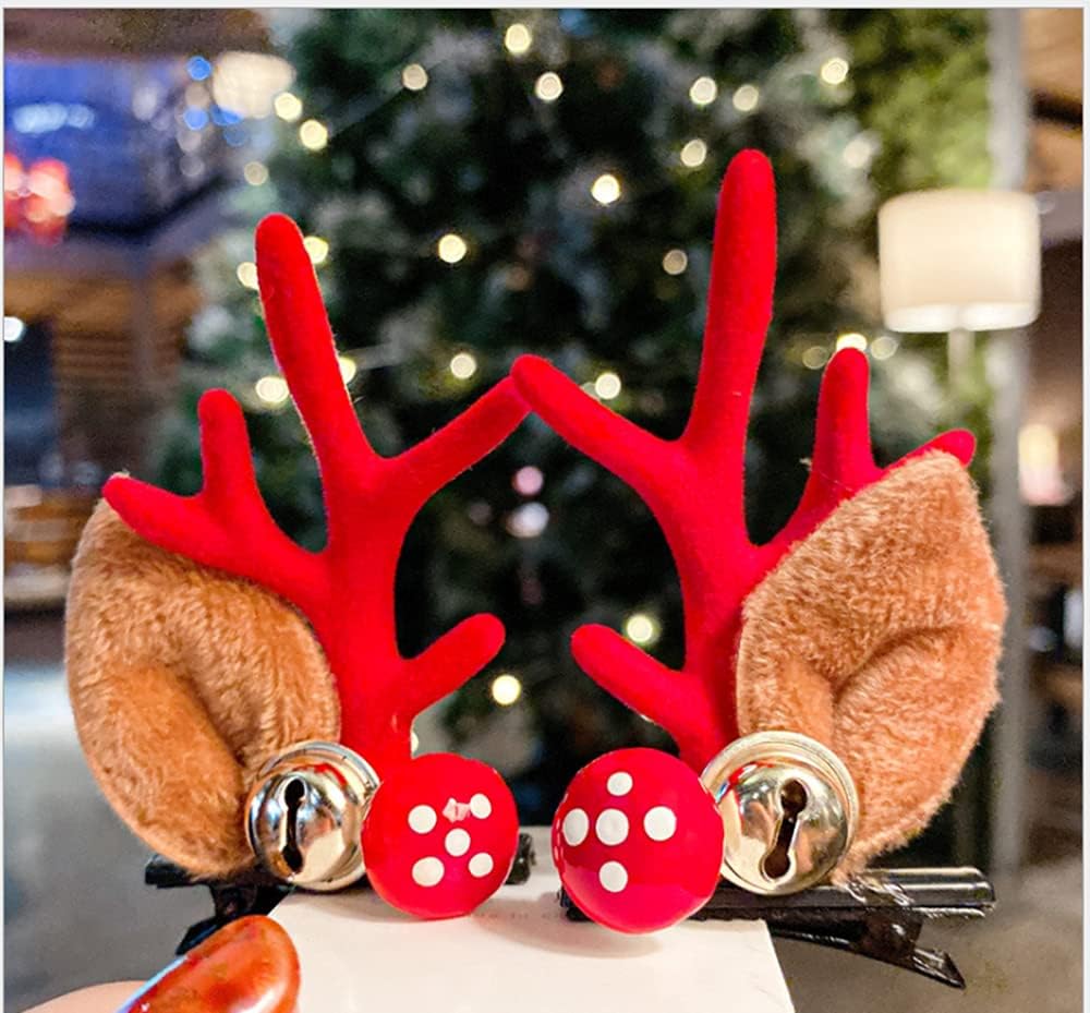 8PCS Christmas Xmas Party Santa Reindeer Snowman Pom Pom Bell Antler Kids Girls Toddlers Women Hair Clips Alligator Barrettes Hairpins Party