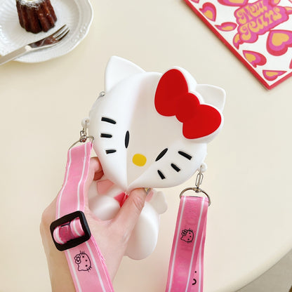Kids Purse Girls Silicone Mini Children's Coin Purse Cute Cartoon Shoulder Bag Crossbody Bag Accessories Bags Adjustable Strap for Kids Gift Travel Holiday (Kitty)