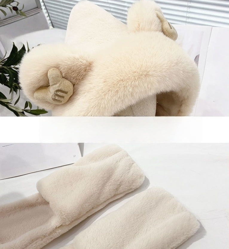 Kids Cartoon 3 in 1 Hat Scarf Gloves Set Winter Warm Fleece Stch Faux Fur Hoodie Full Hood Thick Thermal Scarves Gifts for Boys and Girls Kids (Khaki Bear)