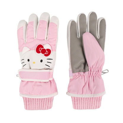 Kids Boy Girl Waterproof Winter Snow Ski Snowboard Fleece Thermal Warm Outdoor Gloves（Hello Kitty）