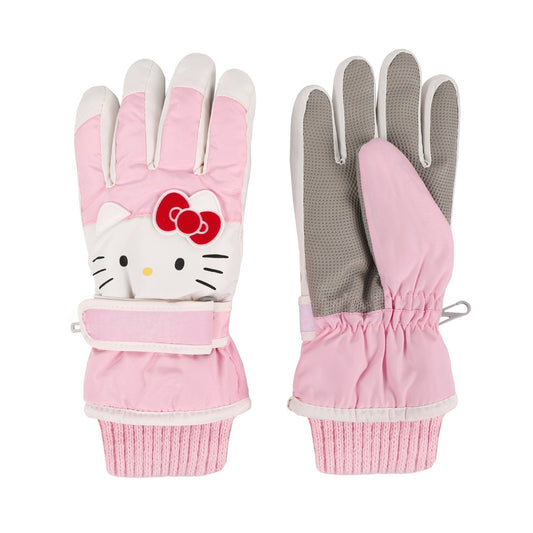 Kids Boy Girl Waterproof Winter Snow Ski Snowboard Fleece Thermal Warm Outdoor Gloves（Hello Kitty）