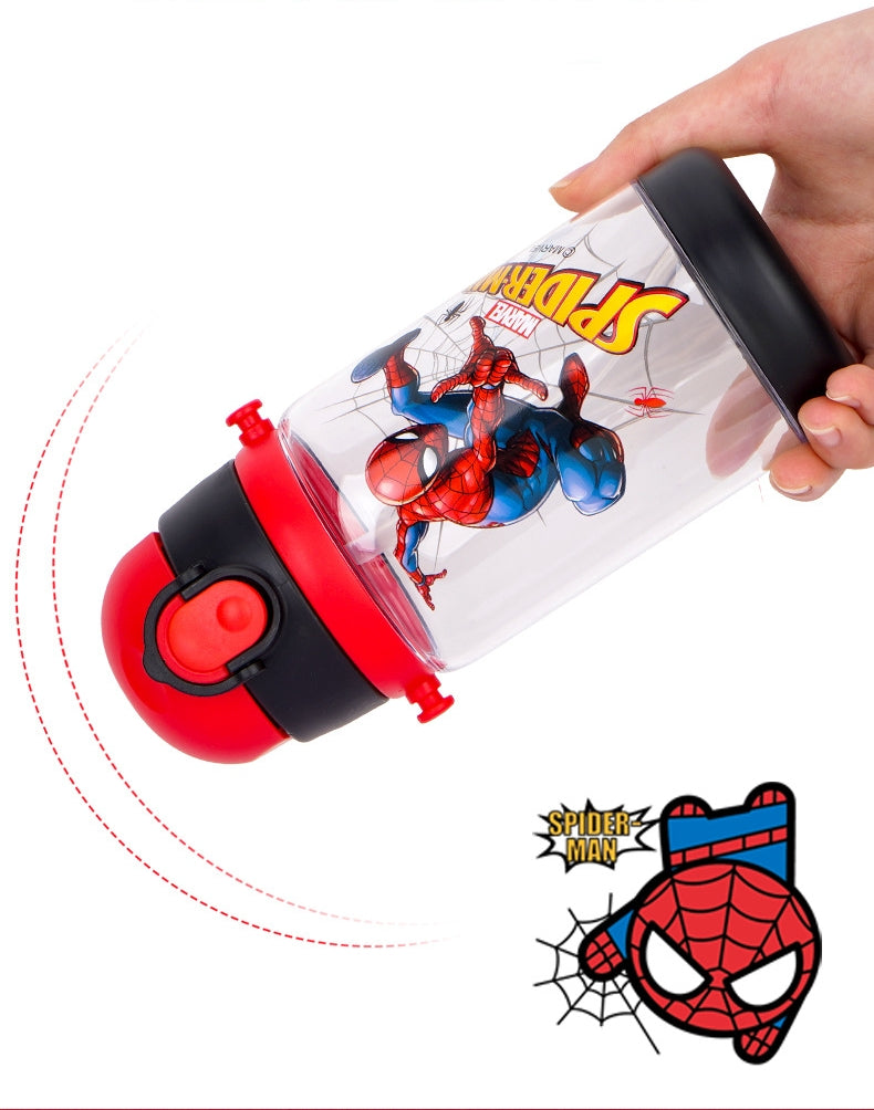 Spiderman Water Bottle Reusable Kids 520ml PP with Two Lids Leak Proof with straw Lid BPA Free Drinking bottle (Frozen)
