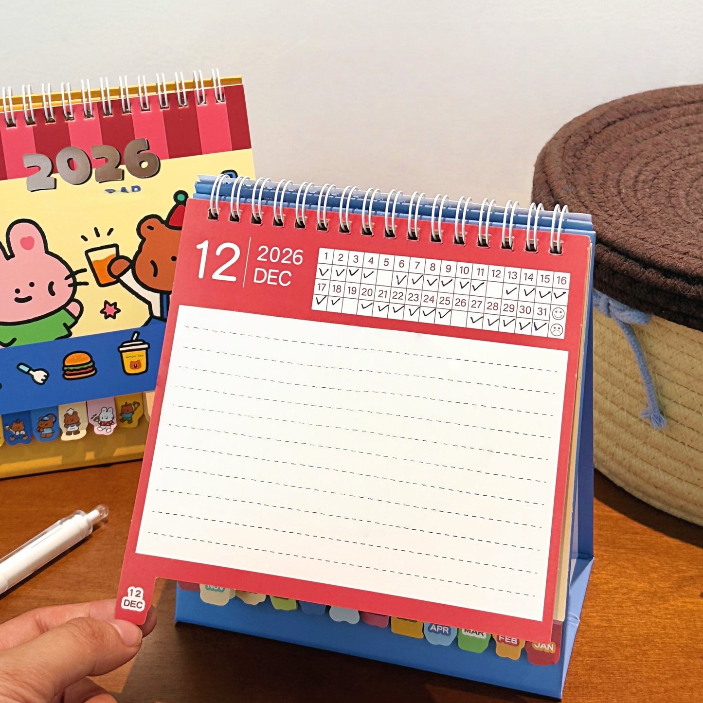 Desk Calendars,2026 Pet Theme Offices Calendar | Academic Planner with Wooden Base Puppy Kitten Design Organization for Daily Work School Teacher Kids Family Home Class (Bear)