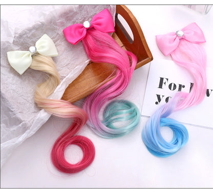 4PCS Kids Girls Toddlers Rainbow Colour Girls Ponytail Hair Extension Kids Party Unicorn Elsa Hair clips Braided Wigs Dress up