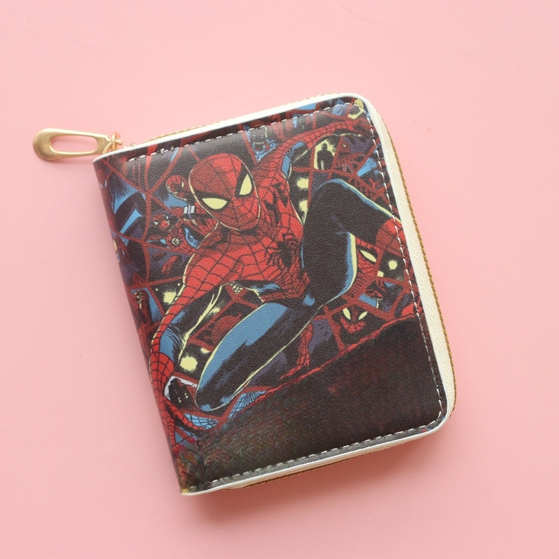 Kids GIrls Women Wallet Cute Trifold Wallet with Coin Purse Card Slots with zip pockets Gifts PU leather (Spiderman)