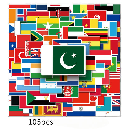 105pcs Panda Music Superheros Toy Kids Stickers Luggage Laptop Skateboard Waterproof Party Bag Fillers Waterbottle Decal Graffiti Patche (Country)