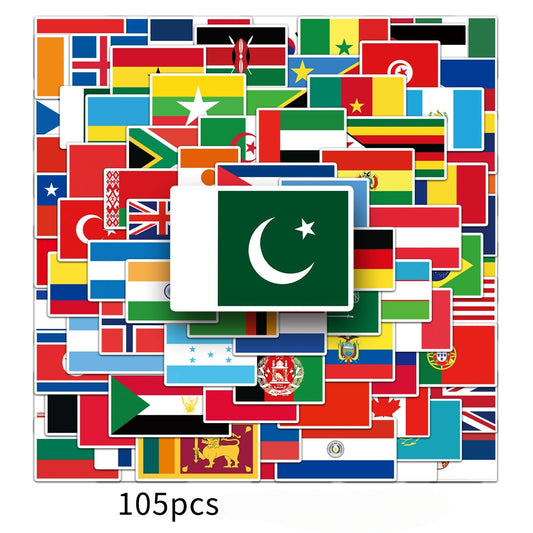 105pcs Panda Music Superheros Toy Kids Stickers Luggage Laptop Skateboard Waterproof Party Bag Fillers Waterbottle Decal Graffiti Patche (Country)