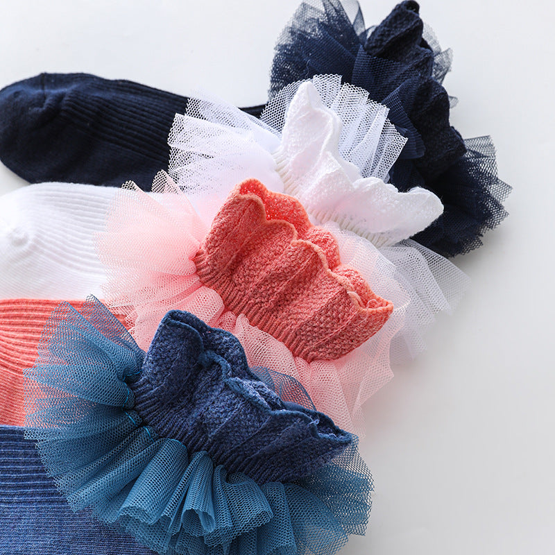 3 Pairs Kids Baby Girls Frilly Lace Tutu Flower Soft Cotton Socks Newborn Toddler Ankle Socks (Set01 1-3)