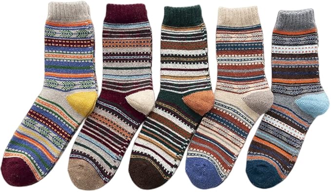 5 Pairs Thermal Socks Mens Walking Hiking Climbing Warm Thick Heat Wool Knitting Socks Winter