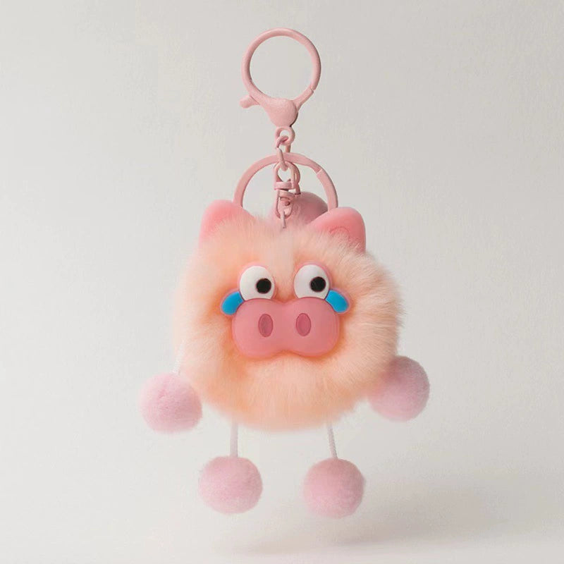 Cute Avocado cat paws panda Plush Keychain, Fluffy faux fur Decorative Key Ring Accessory for Women's Bags, Backpack and Purses(Pig)