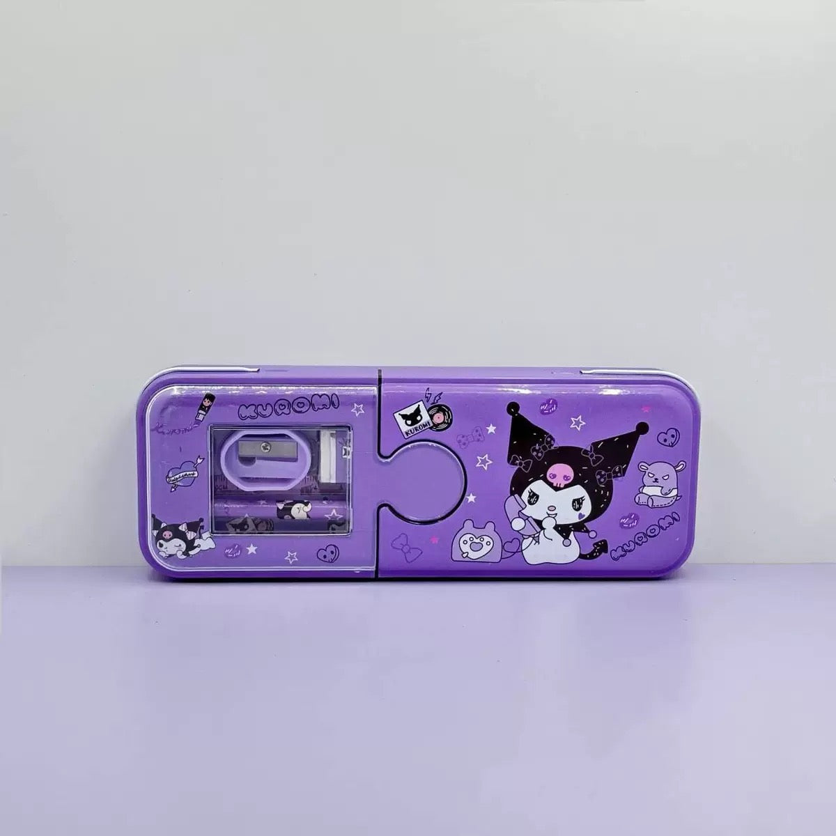 Cartoon Pencil Box with Sharpener & Eraser - Double Layer Metal Purple Pencil Box, Ideal for School & Birthday Gifts, Cartoon Pencil Childeren's Day Birthday Gift