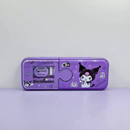 Cartoon Pencil Box with Sharpener & Eraser - Double Layer Metal Purple Pencil Box, Ideal for School & Birthday Gifts, Cartoon Pencil Childeren's Day Birthday Gift （Cinnamoroll）