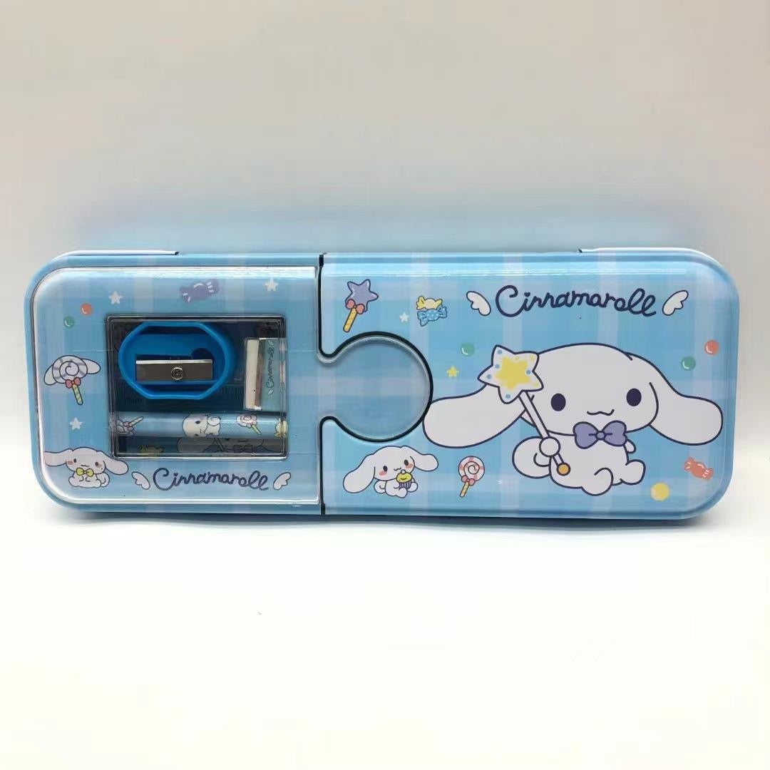 Cartoon Pencil Box with Sharpener & Eraser - Double Layer Metal Purple Pencil Box, Ideal for School & Birthday Gifts, Cartoon Pencil Childeren's Day Birthday Gift