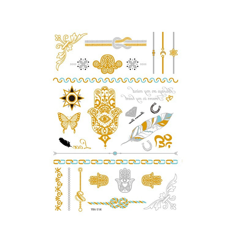 9 Sheets Women Men Gold Fashion Metallic Temporary Tattoos Waterproof Stickers Festival Fake Jewelry Tattoos Body Art