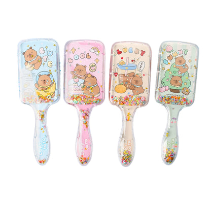 Princess mermaid Hair Brush,Paddle Hairbrush for Girls Kids,Easily Glide Through Knots No Pull Glitter Bristle Tangle Brushes Sequin airbag comb Gift (Capybara(random color))