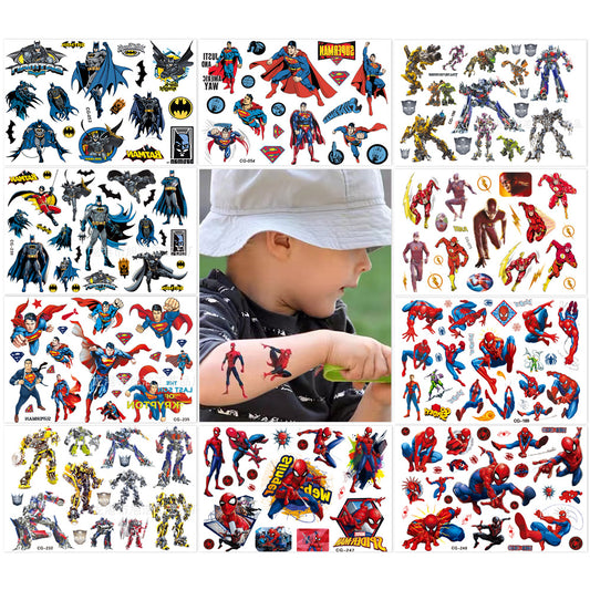 10 Sheets Kids  rincess Temporary Tattoos Sticker Waterproof Superhero Stickers Fake tattoo Party Bag Fillers (Spiderman)