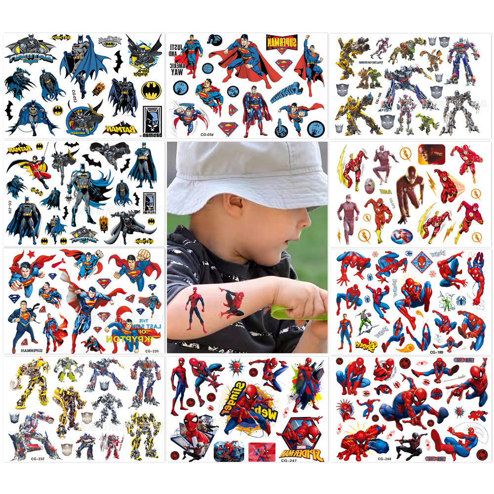10 Sheets Kids Princess Temporary Tattoos Sticker Waterproof Superhero Stickers Fake tattoo Party Bag Fillers
