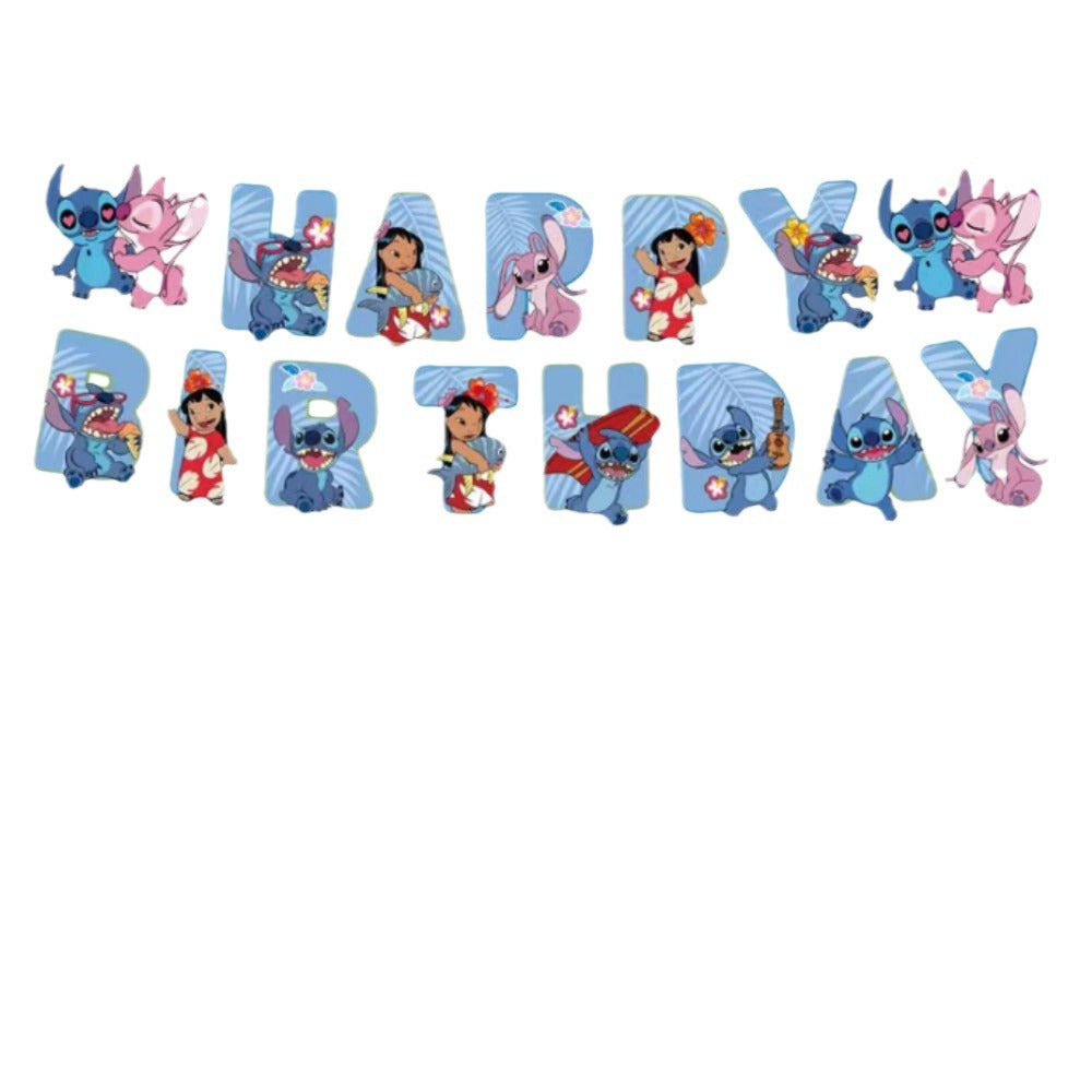 Spiderman Princess Frozen Tableware Set Birthday Celebration Party Set Birthday Decoration Set for Happy Banner, Plates, Cups Set,Napkins,Tablecloths for 20 Guests (Stitch)
