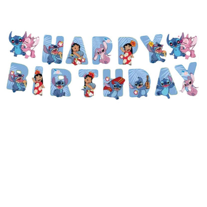 Spiderman Princess Frozen Tableware Set Birthday Celebration Party Set Birthday Decoration Set for Happy Banner, Plates, Cups Set,Napkins,Tablecloths for 20 Guests (Stitch)