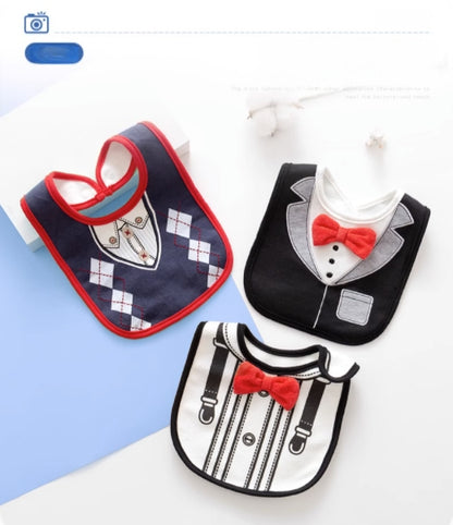 2PCS Baby Kids Bibs BOY MIXED DESIGN COTTON GENTLEMAN BOW FEEDING Bandana Apron Weaning