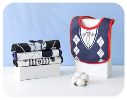 2PCS Baby Kids Bibs BOY MIXED DESIGN COTTON GENTLEMAN BOW FEEDING Bandana Apron Weaning
