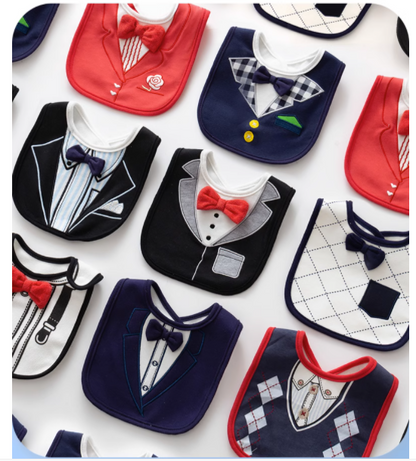 2PCS Baby Kids Bibs BOY MIXED DESIGN COTTON GENTLEMAN BOW FEEDING Bandana Apron Weaning
