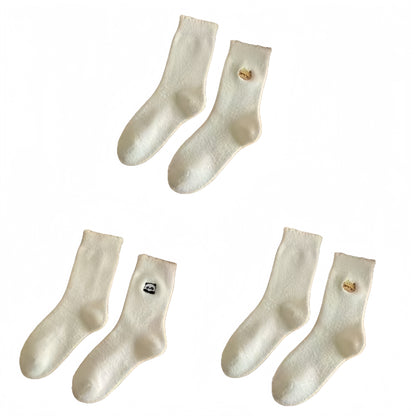 3 Pairs Fluffy Ladies Thermal Socks Womens Warm Thick Heat Wool Knitting Walking Boot Hiking Socks Winter (C)