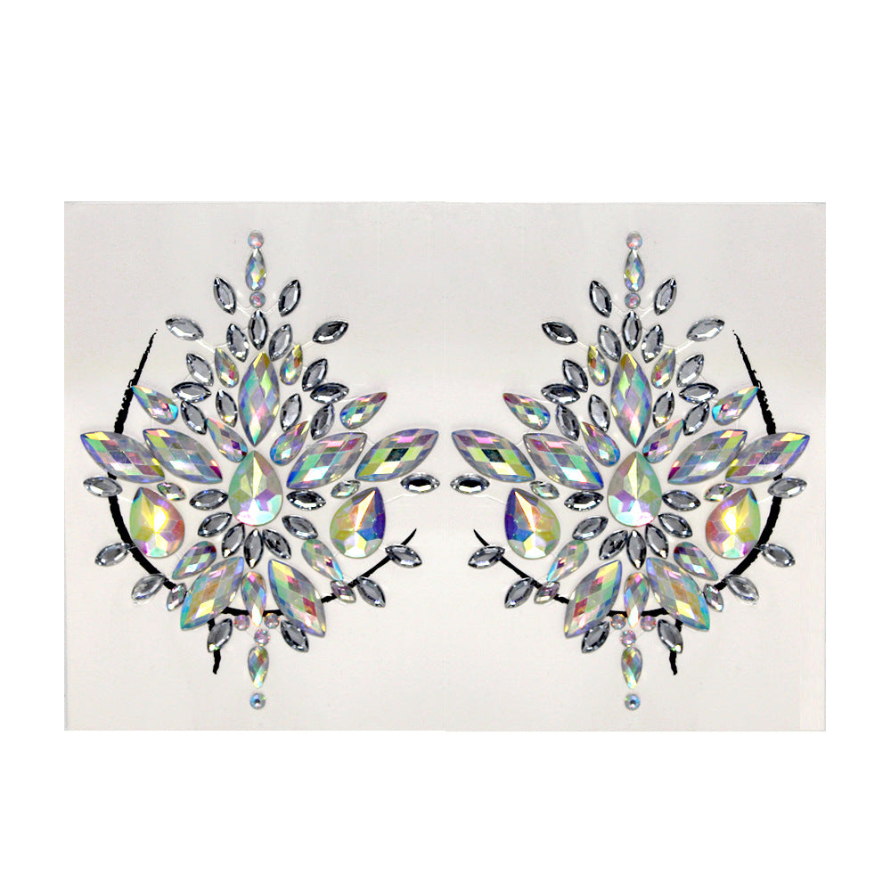 Women Kids 4 Sheets breast body neck Nipple Crystal Glitter Rhinestone Diamond Stickers Art Designs Self Adhesive Gem Festival Makeup Temporary Tattoos for Rave Festival Party