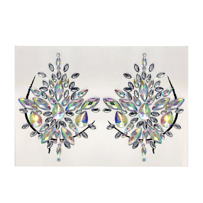Women Kids 4 Sheets breast body neck Nipple Crystal Glitter Rhinestone Diamond Stickers Art Designs Self Adhesive Gem Festival Makeup Temporary Tattoos for Rave Festival Party