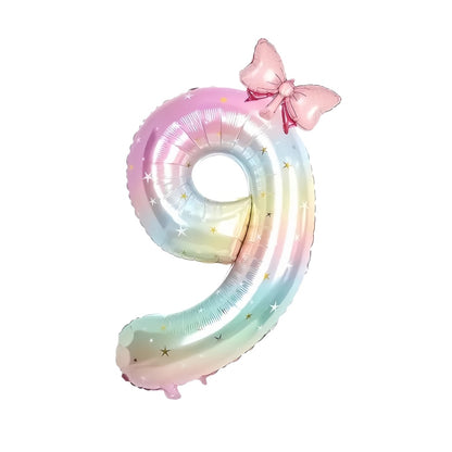 40'' Pink Number with Bow Balloon, Self Inflating Foil Light Pink Set 0-9, Pastel Pink Helium Balloon for Girls Birthday Party Decorations Anniversary Supplies (Rainbow, Number 6)