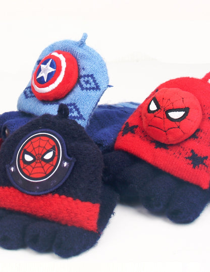 Fingerless Flap Cover Gloves Winter Knit Warm Mittens Soft Lined Fleece Thermal Outdoor Half Finger Gloves with Cover Convertible Flip Top for Kids